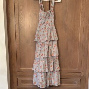 Abercrombie & Fitch Floral Tiered Maxi Dress in Gray and Red